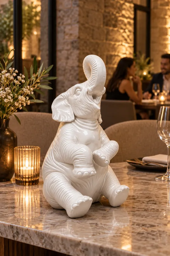 Statua Elefante seduto Small bianco lucido ZWI-08/33 in ambiente