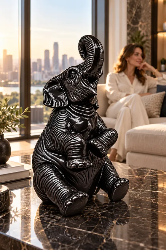 Statua Elefante seduto Medium nero lucido ZWI-35-K1 in ambiente