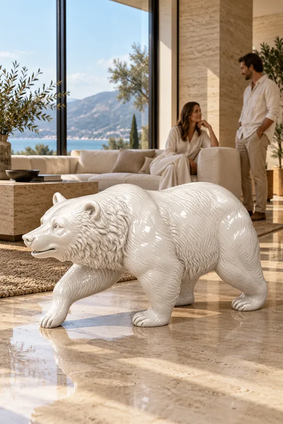 Statua Orso in cammino bianco lucido ZWI-17/53 in ambiente