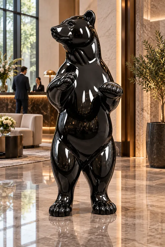Statua Orso in piedi nero lucido ZWI-70/180 in ambiente