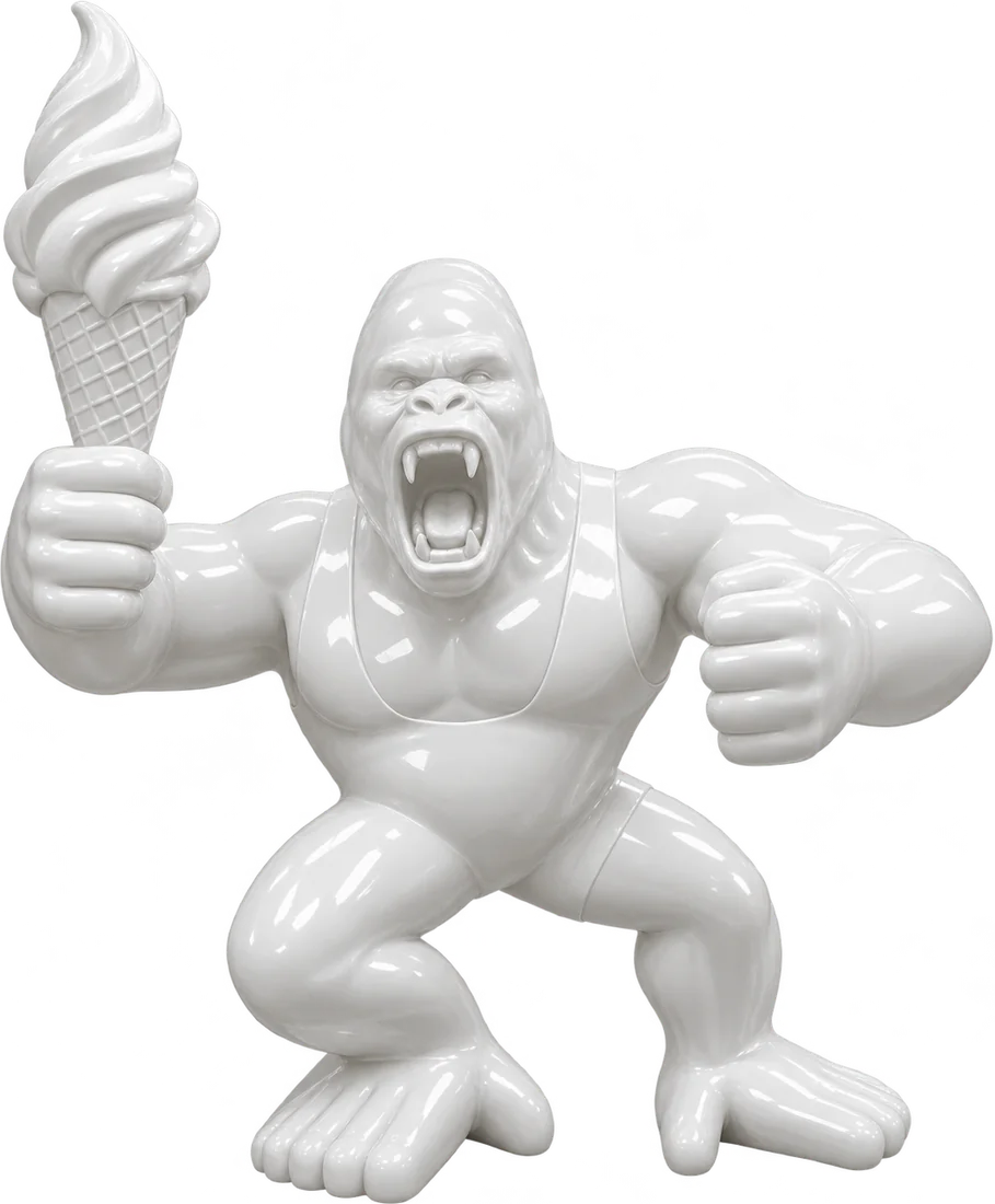 Statua Gorilla con gelato ZWI-07/180-C+RK + L-03/83-M bianco lucido