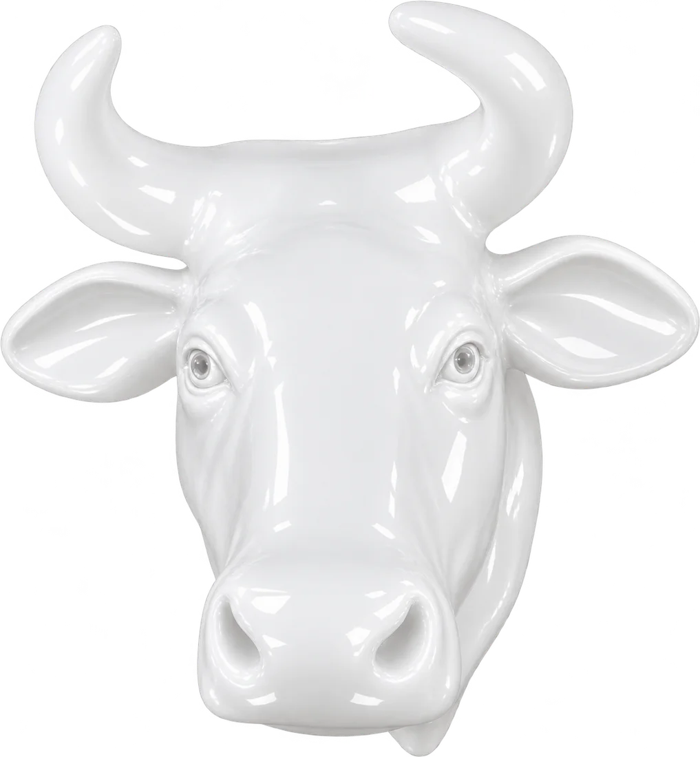Statua Testa di mucca A1343a bianco lucido
